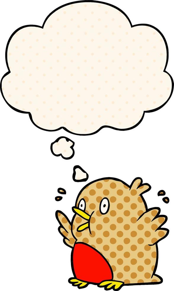cartoon excited robin and thought bubble in comic book style vector