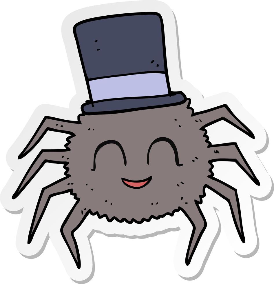 sticker of a cartoon spider wearing top hat vector