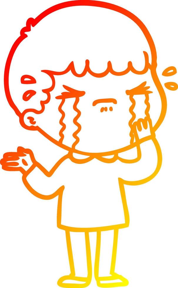 warm gradient line drawing cartoon man crying vector