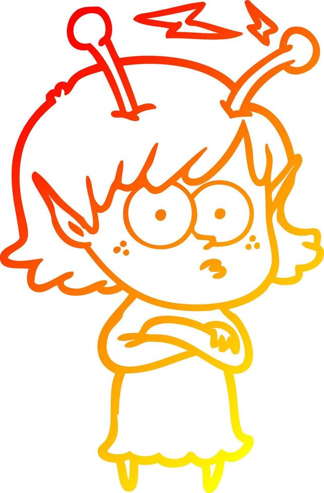 warm gradient line drawing cartoon alien girl vector