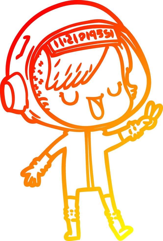 warm gradient line drawing cartoon astronaut woman vector