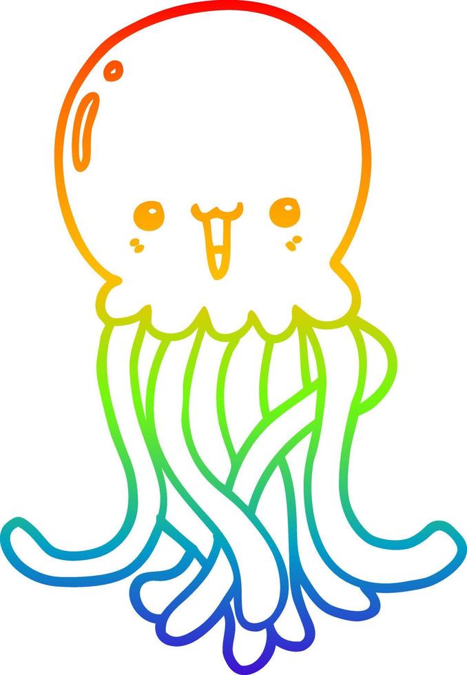 rainbow gradient line drawing cartoon jellyfish vector
