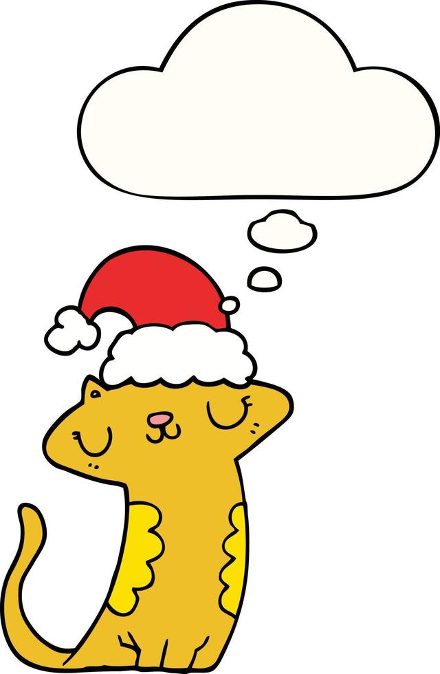 cute cartoon cat wearing christmas hat and thought bubble vector