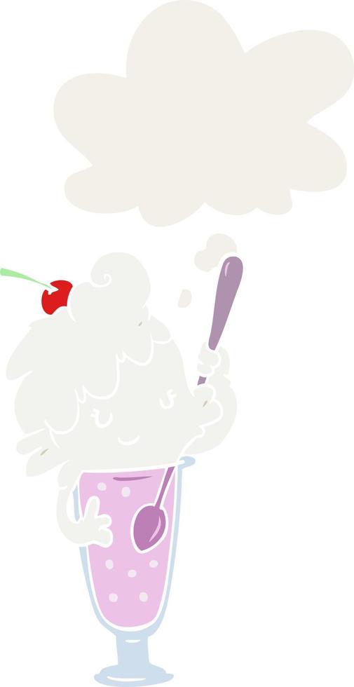 caricatura, helado, soda, niña, y, pensamiento, burbuja, en, estilo retro vector