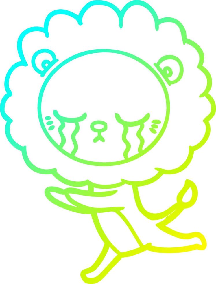 cold gradient line drawing crying cartoon lion vector