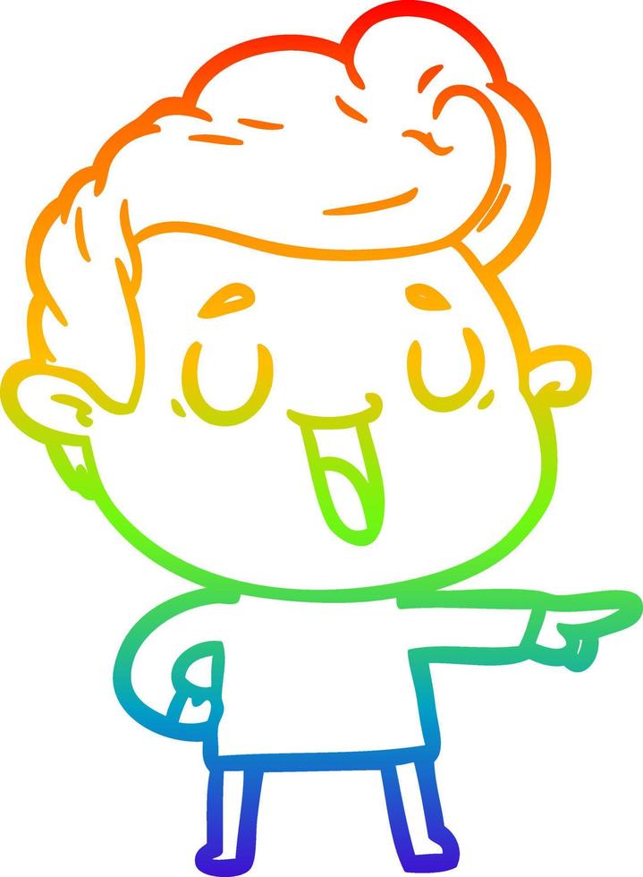 rainbow gradient line drawing happy cartoon man vector