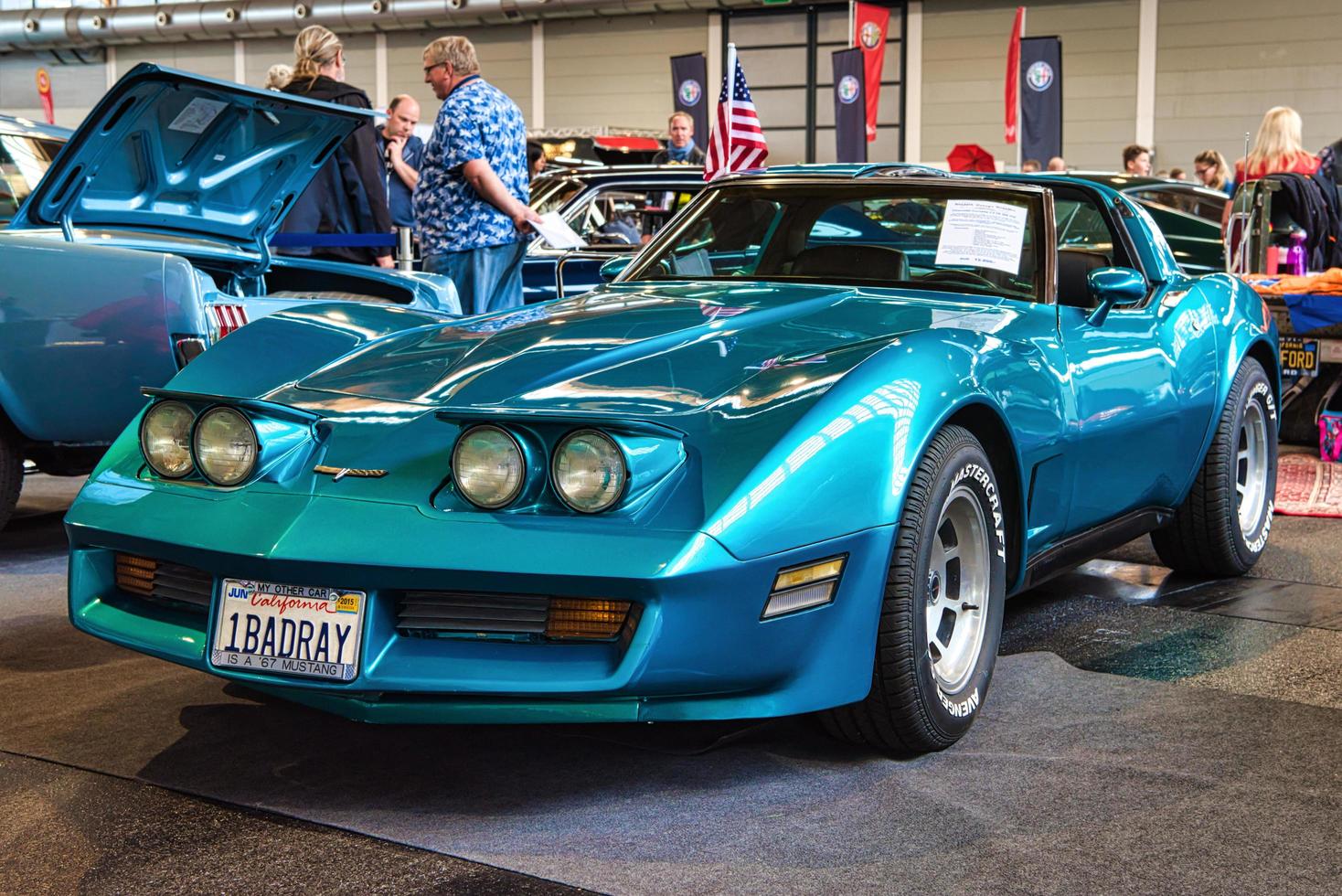 FRIEDRICHSHAFEN - MAY 2019 azure blue CHEVROLET CORVETTE C3 V8 305 Cid 1980 coupe at Motorworld Classics Bodensee on May 11, 2019 in Friedrichshafen, Germany photo