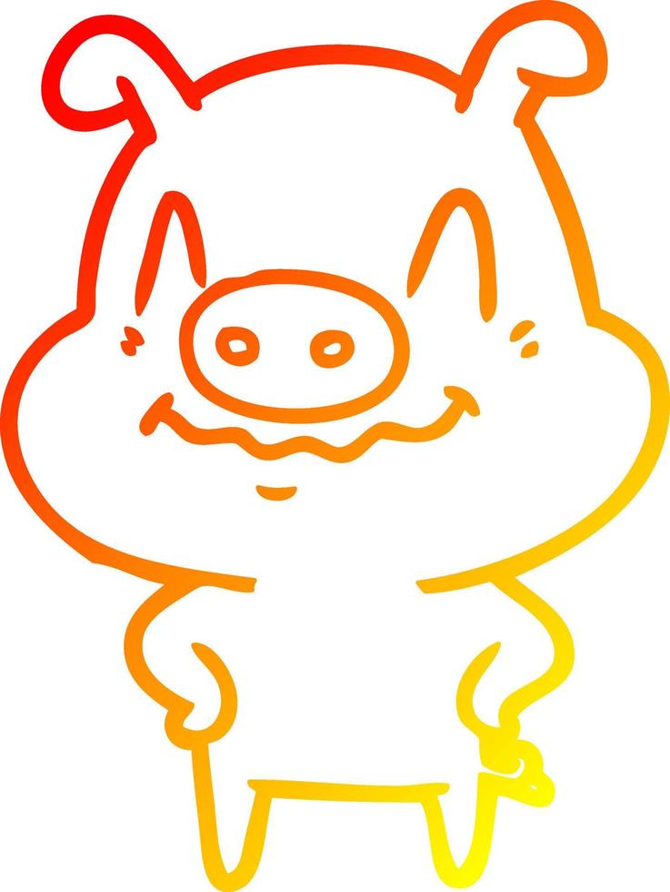 warm gradient line drawing nervous cartoon pig vector