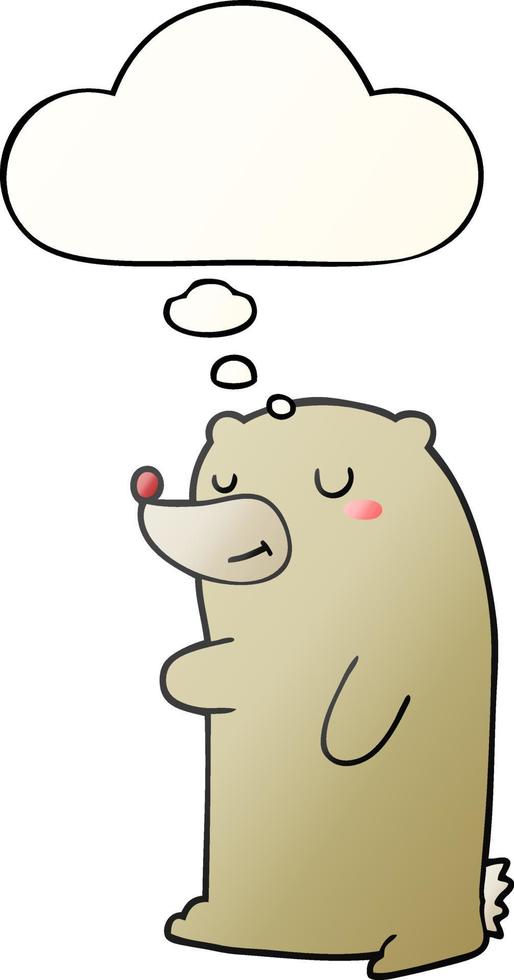 cute cartoon bear and thought bubble in smooth gradient style vector