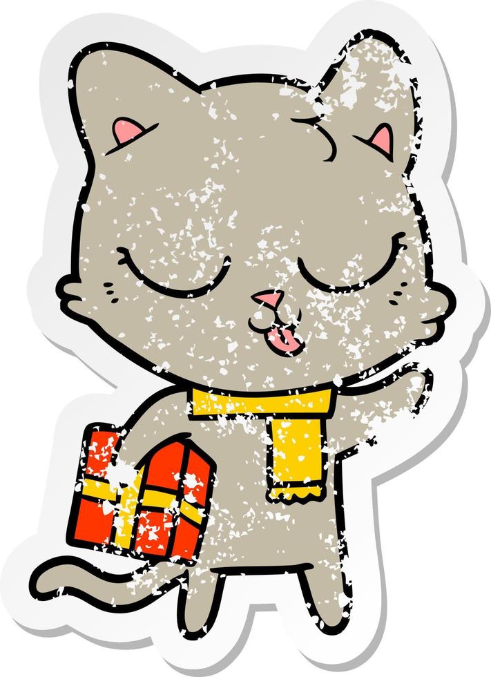 distressed sticker of a cartoon cat vector