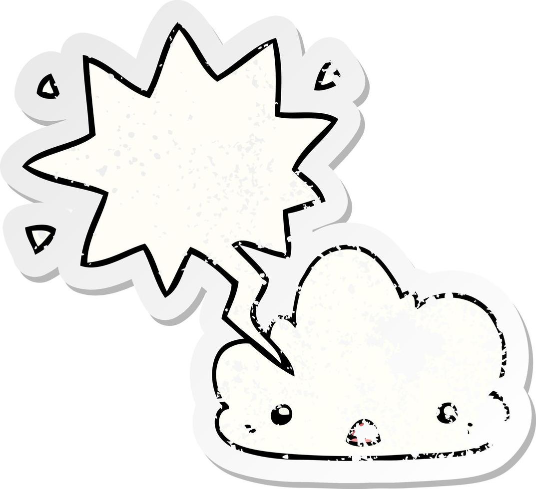 cute cartoon cloud and speech bubble distressed sticker vector
