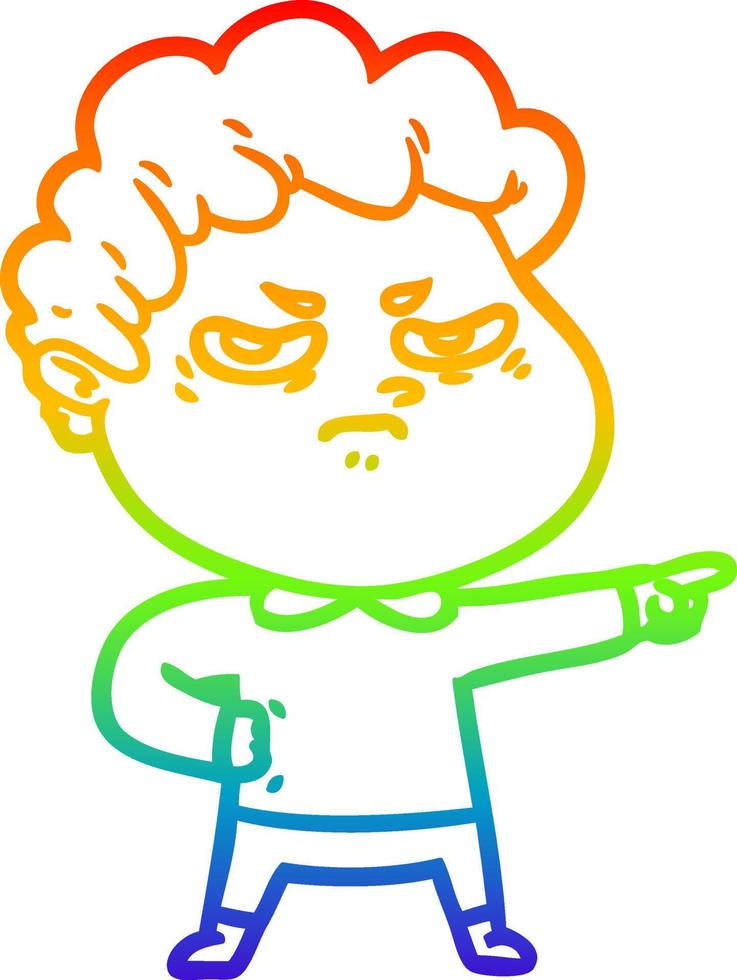 rainbow gradient line drawing cartoon angry man vector