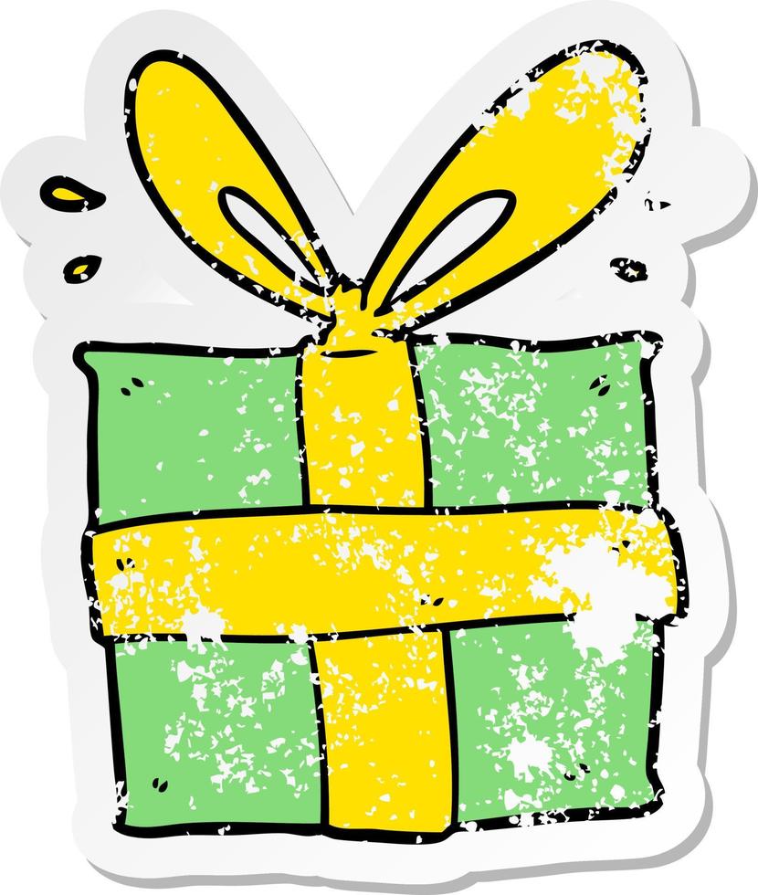 distressed sticker of a cartoon wrapped gift vector