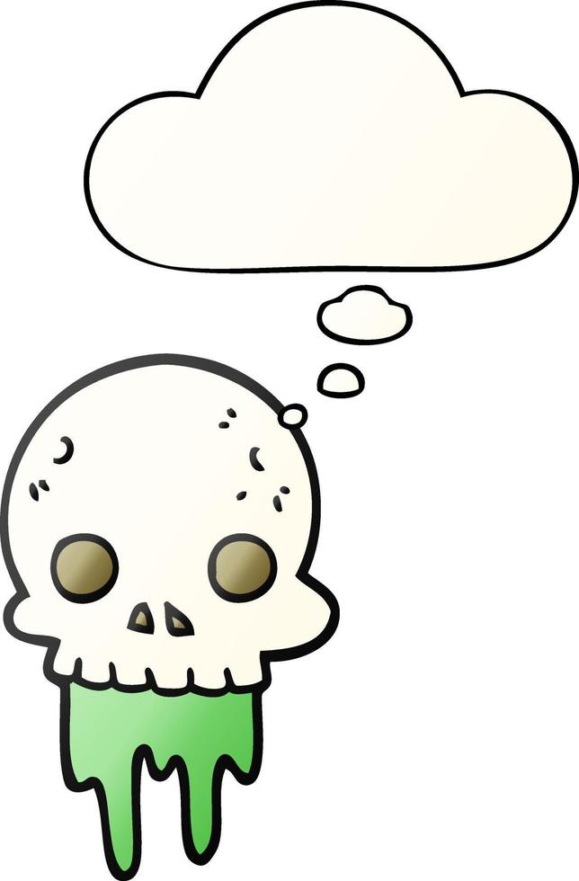 cartoon spooky halloween skull and thought bubble in smooth gradient style vector
