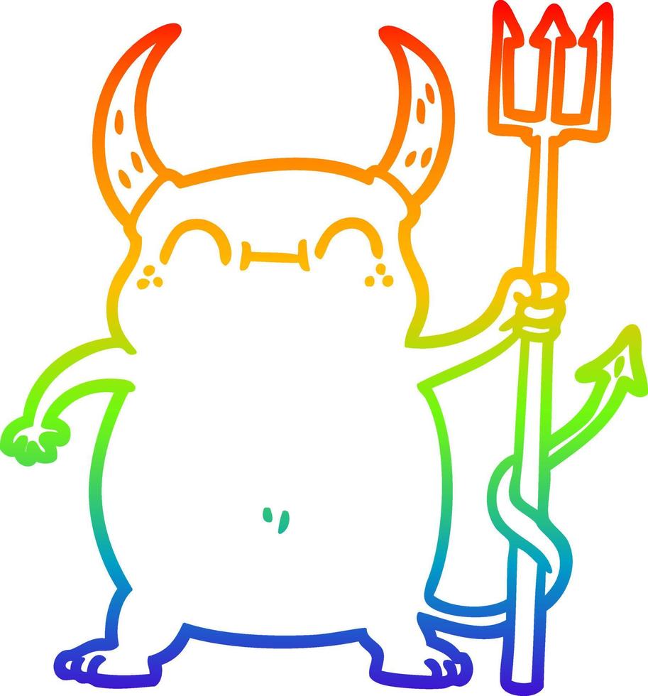 rainbow gradient line drawing cartoon little devil vector