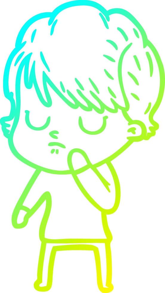 cold gradient line drawing cartoon woman vector