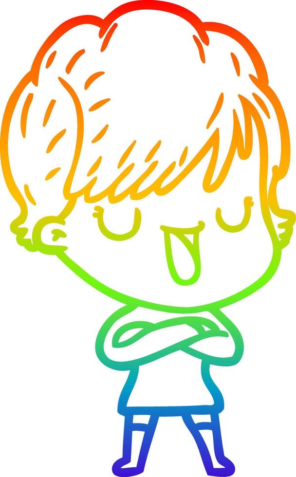 rainbow gradient line drawing cartoon woman talking vector