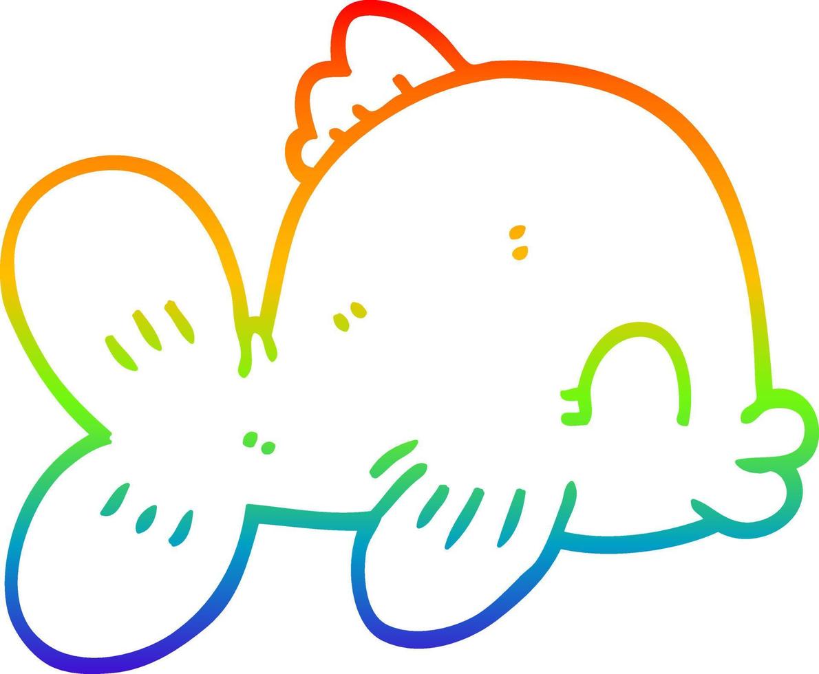 línea de gradiente de arco iris dibujo divertido pez de dibujos animados vector