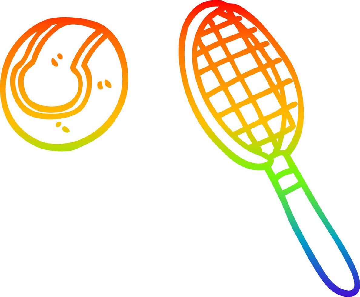 arco iris gradiente línea dibujo dibujos animados raqueta de tenis y pelota vector