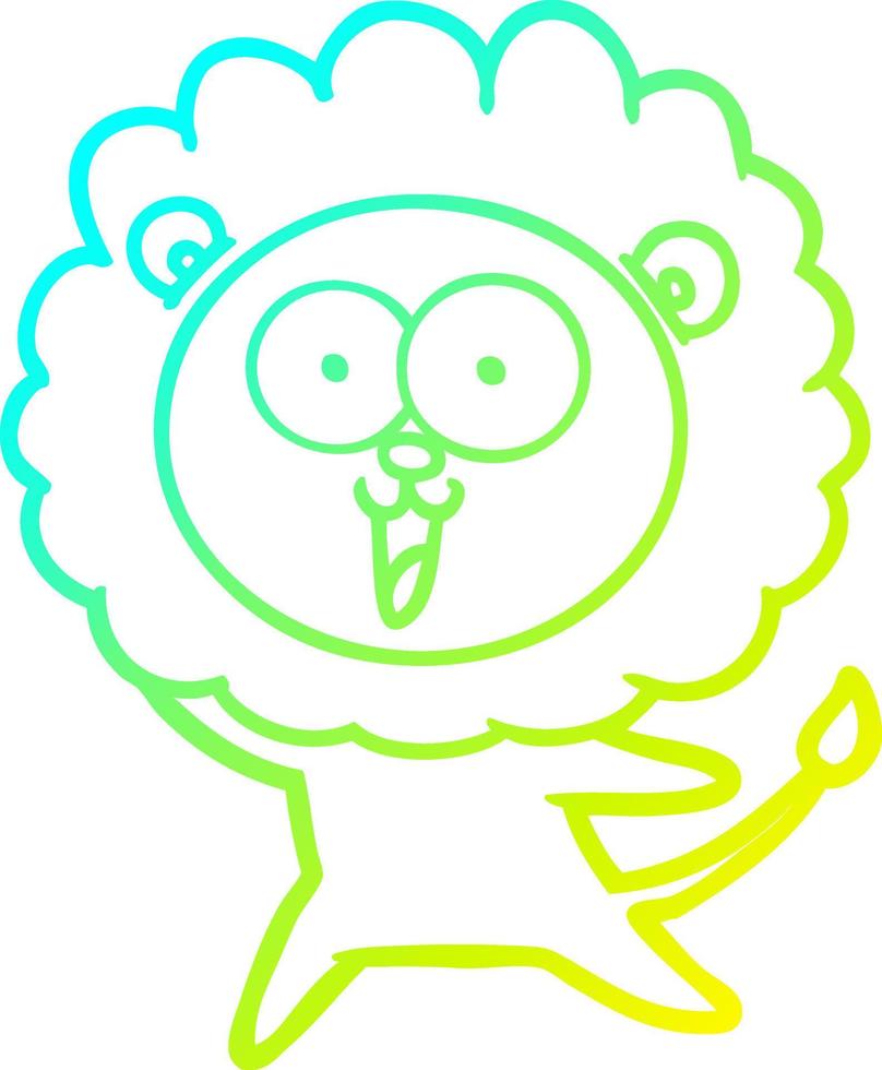 cold gradient line drawing happy cartoon lion vector