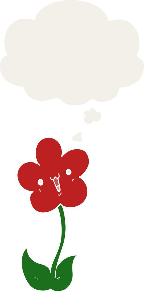 cartoon flower and thought bubble in retro style vector