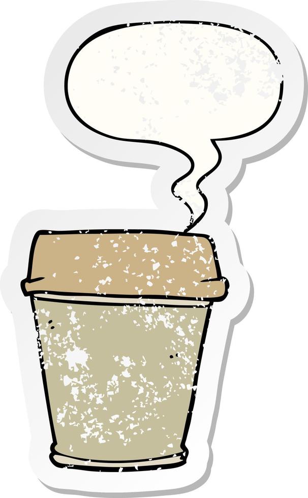 cartoon take out coffee and speech bubble distressed sticker vector