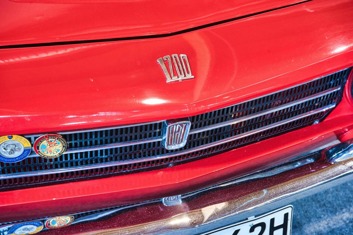 FRIEDRICHSHAFEN - MAY 2019 logo emblem of red FIAT OSI 1200 SPYDER 1965 COUPE at Motorworld Classics Bodensee on May 11, 2019 in Friedrichshafen, Germany photo