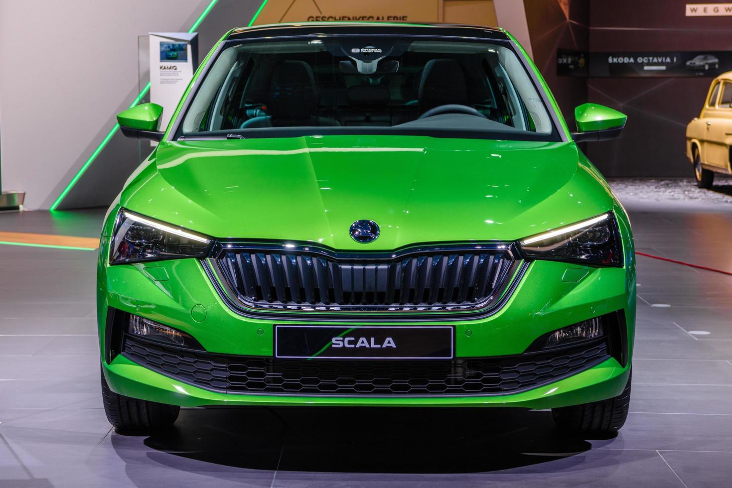 FRANKFURT, GERMANY - SEPT 2019 lime green SKODA SCALA estate wagon combi family car based on Vision RS, IAA International Motor Show Auto Exhibtion photo