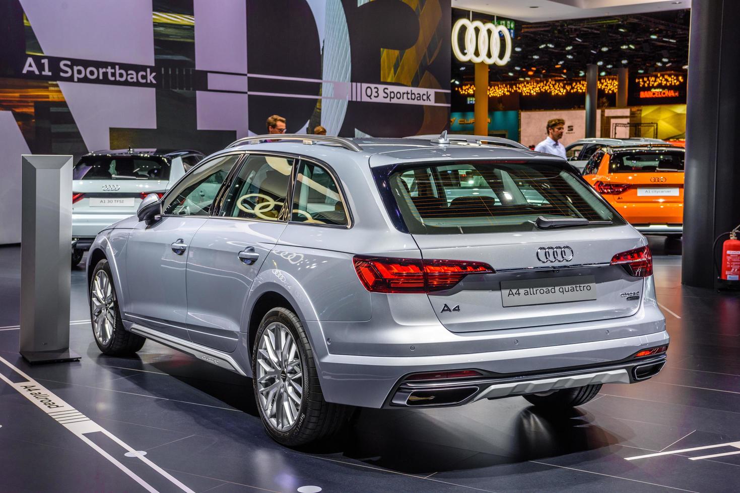FRANKFURT, GERMANY - SEPT 2019 silver gray AUDI A4 ALLROAD QUATTRO AVANT B9 8W estate wagon combi family car, IAA International Motor Show Auto Exhibtion photo