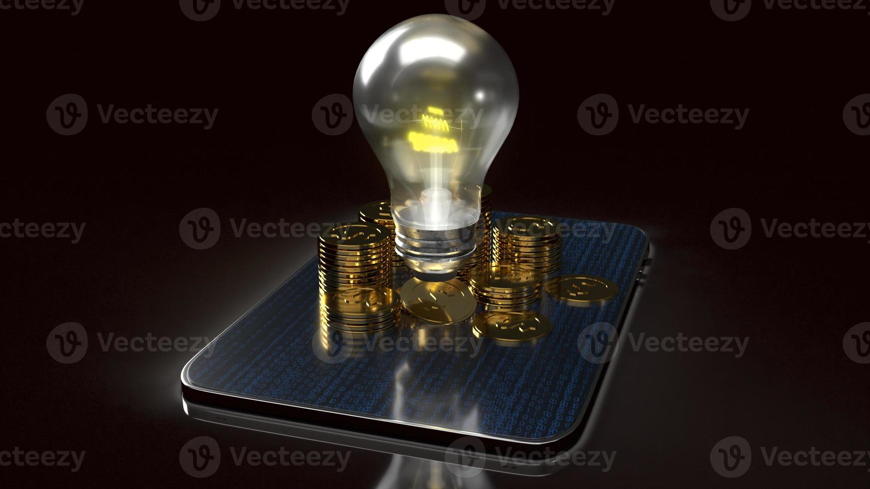 light bulb and gold coins on tablet for idea or business content 3d rendering. photo