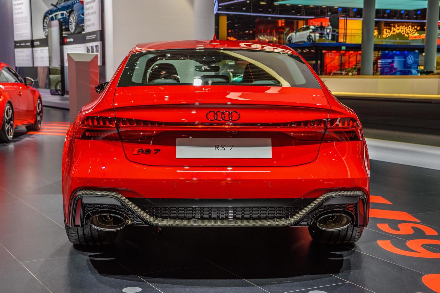 FRANKFURT, GERMANY - SEPT 2019 red AUDI RS7 A7 4K8 sedan, IAA International Motor Show Auto Exhibtion photo