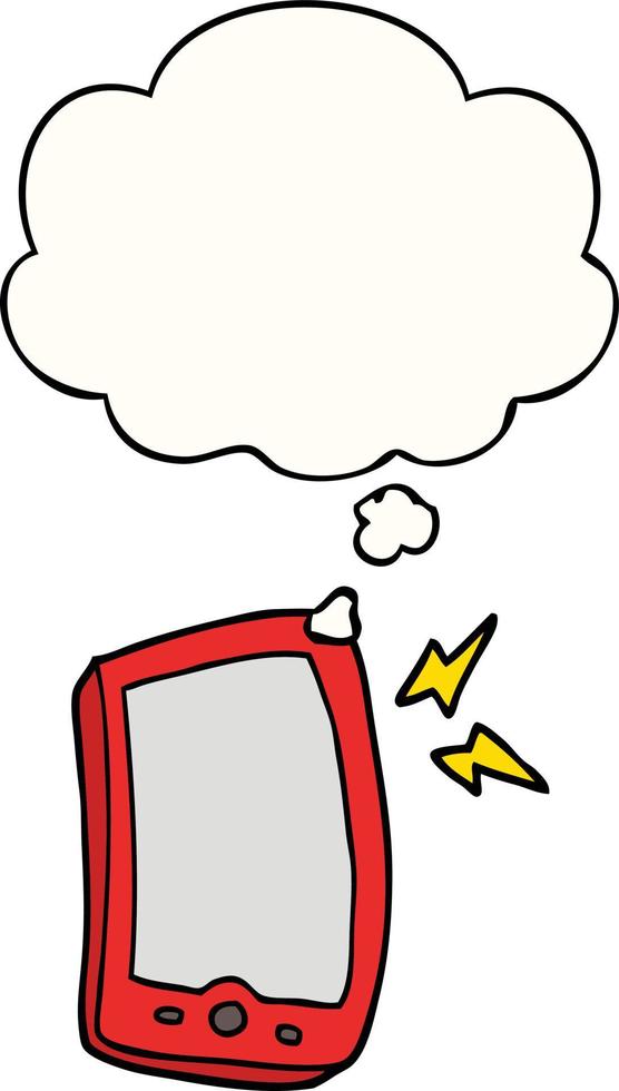cartoon mobile phone and thought bubble vector