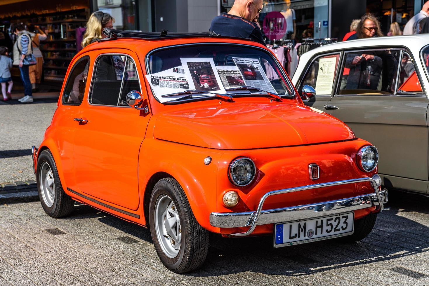 GERMANY, LIMBURG - APR 2017 red orange FIAT 500 L 1967 in Limburg an der Lahn, Hesse, Germany photo
