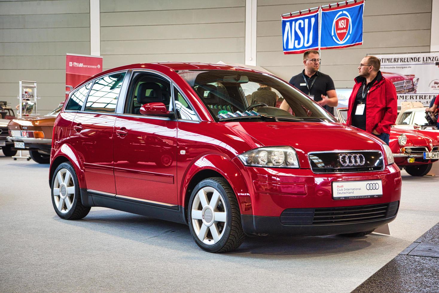 FRIEDRICHSHAFEN - MAY 2019 red AUDI A2 TYPE 8Z 1999 at Motorworld Classics Bodensee on May 11, 2019 in Friedrichshafen, Germany photo
