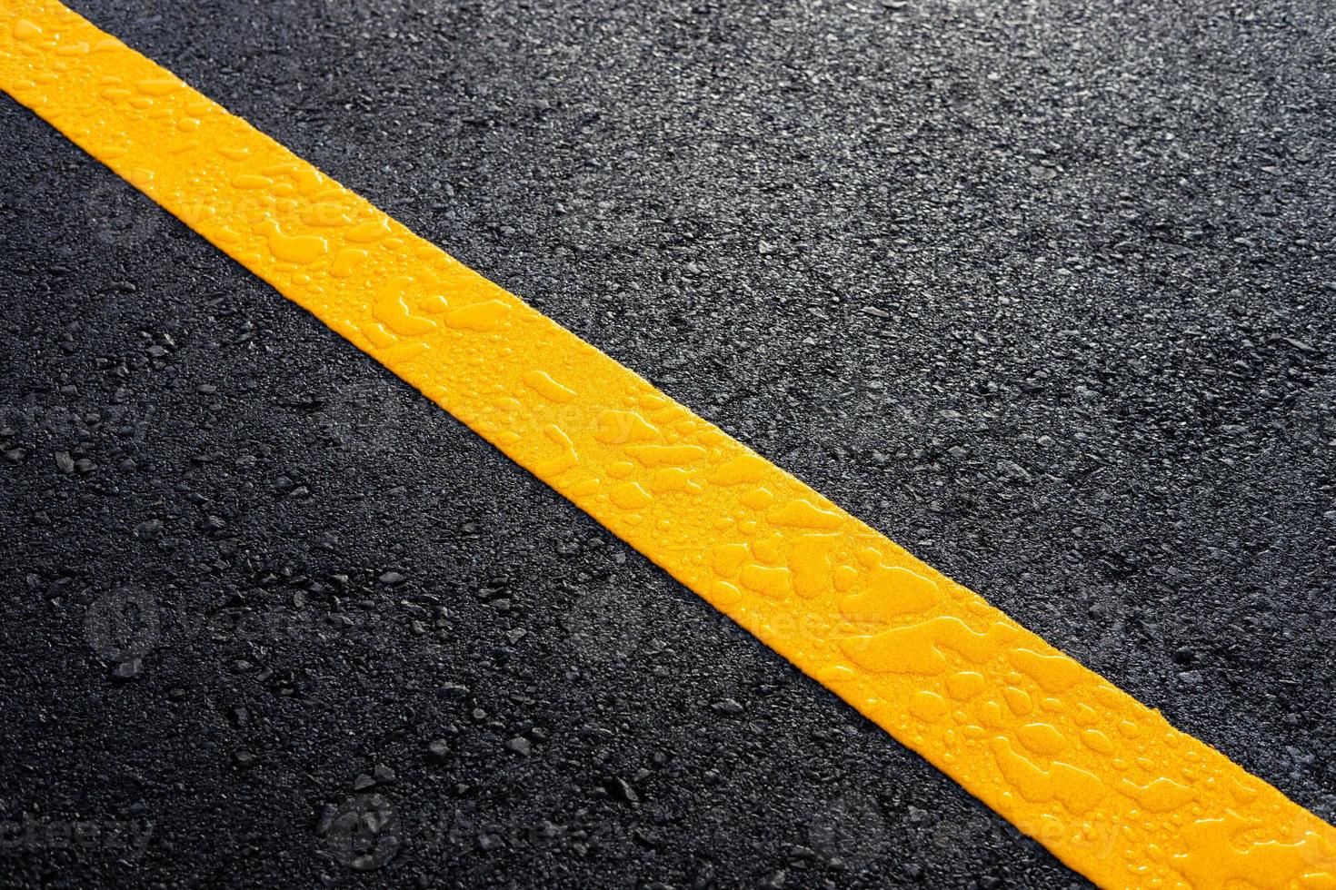 Close-up top view, new yellow stripe symbol texture background, wet with dew drops. photo