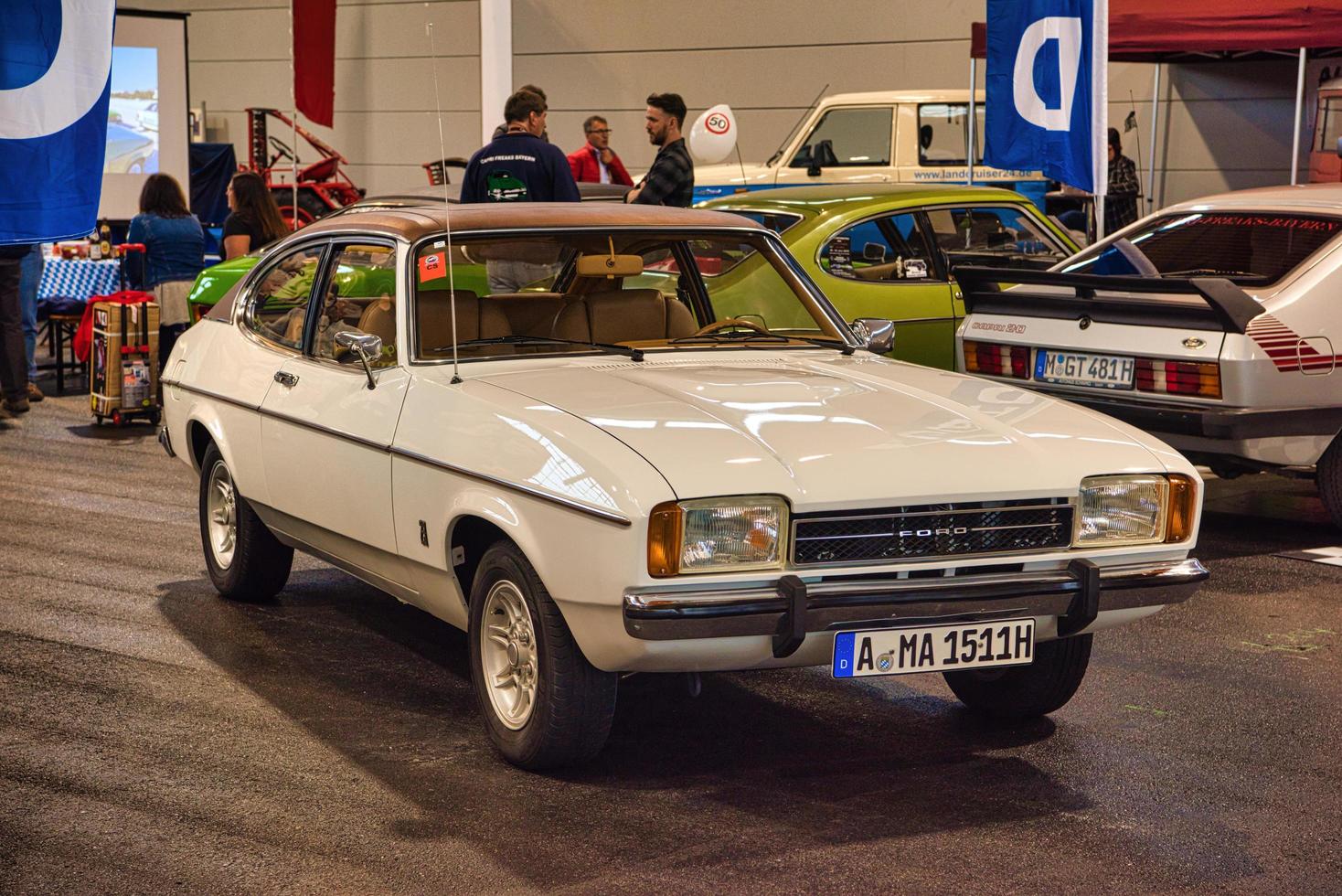 FRIEDRICHSHAFEN - MAY 2019 white FORD CAPRI 1974 coupe at Motorworld Classics Bodensee on May 11, 2019 in Friedrichshafen, Germany photo