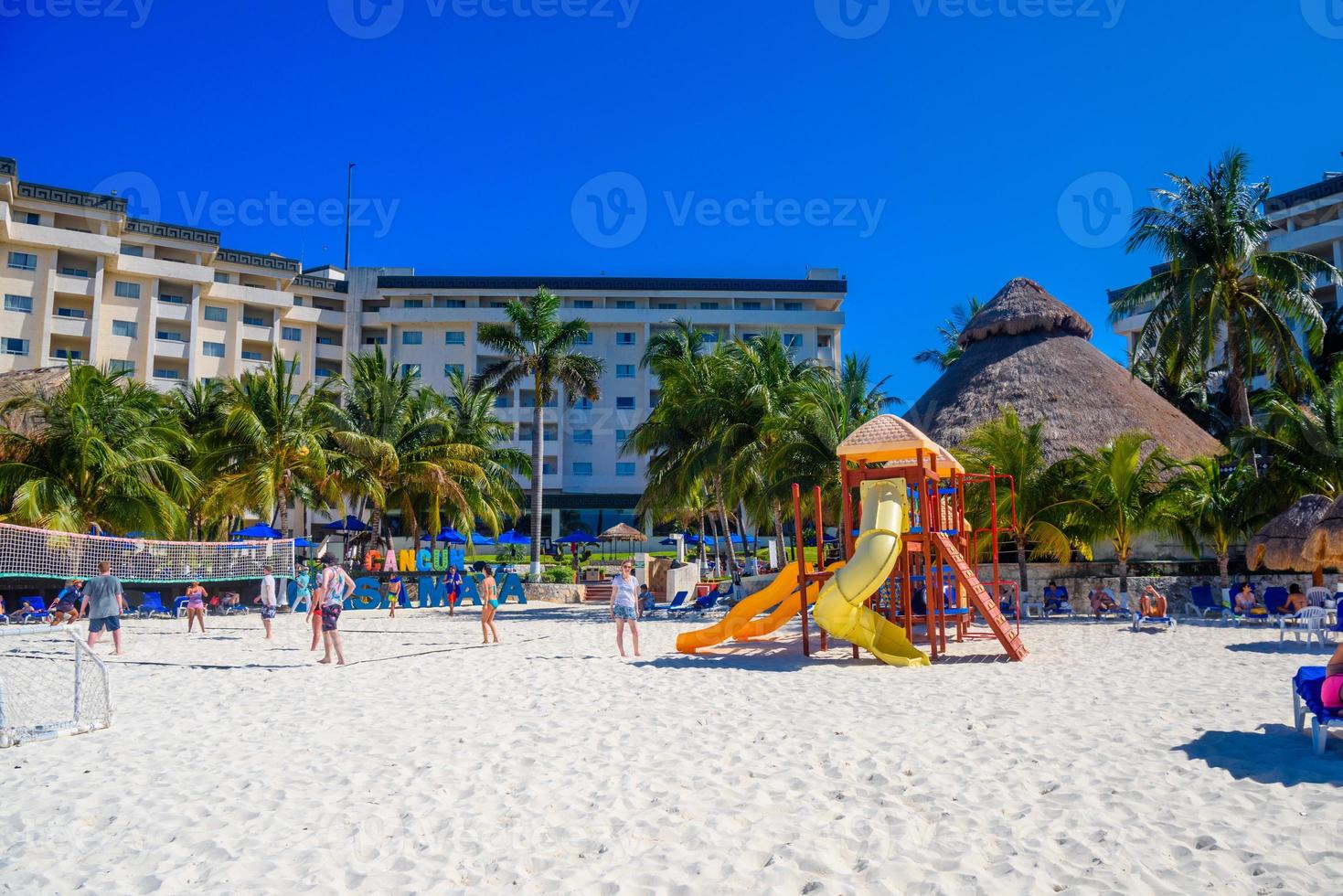 Playground for kinds near hotel on the sandy beach on a sunny day in Cancun, Yukatan, Mexico photo