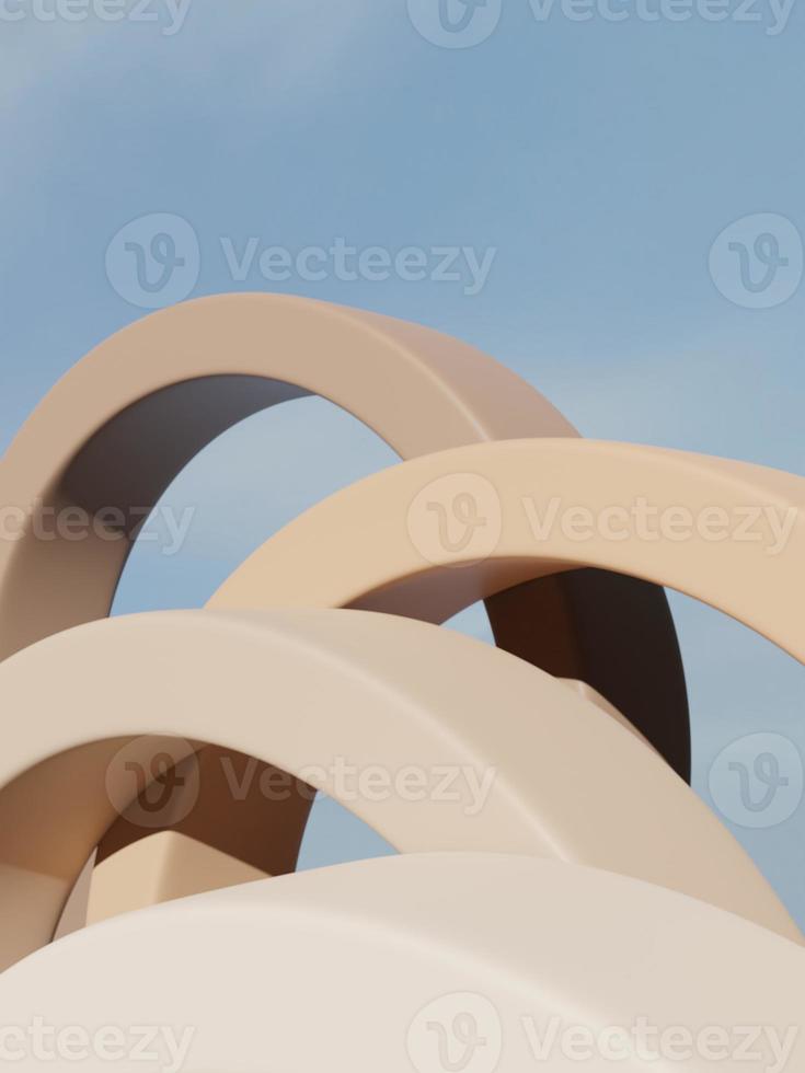 3D Rendering Multi Layers All Skin Color Rings under Blue Sky for Beauty or Cosmetics Product Display. photo
