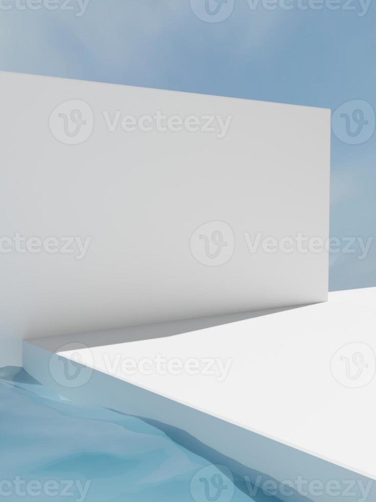 3D Rendering Pure White Minimal Architectural Outdoor Skyline Product Display Background for Beauty, Health and Medical Products. photo