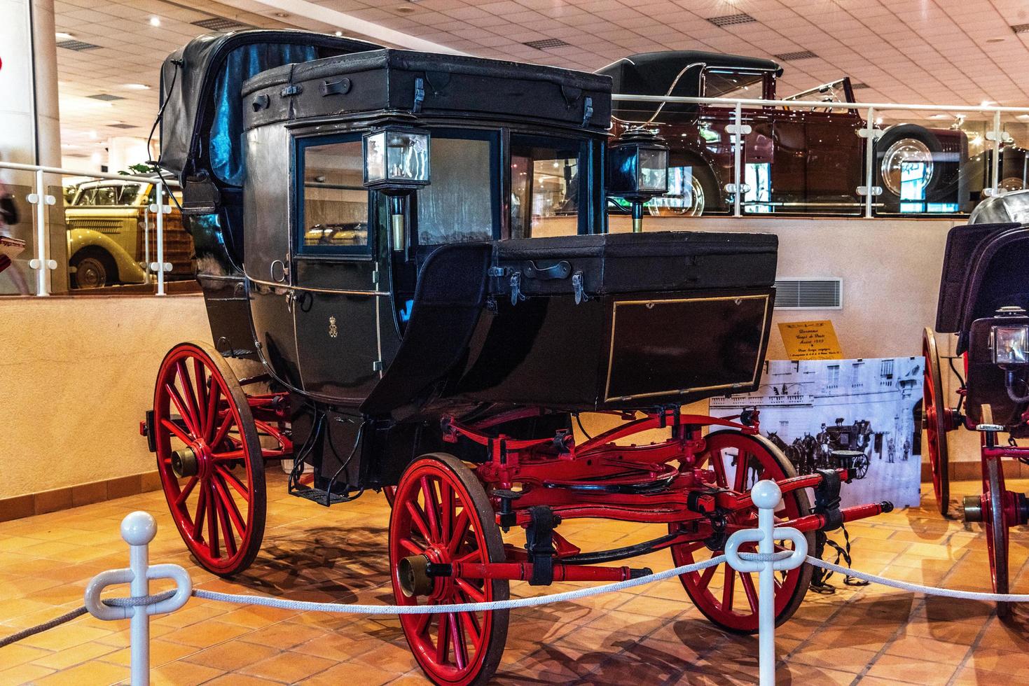 FONTVIEILLE, MONACO - JUN 2017 black Dormeuse Coupe de Poste Avant 1889 in Monaco Top Cars Collection Museum photo