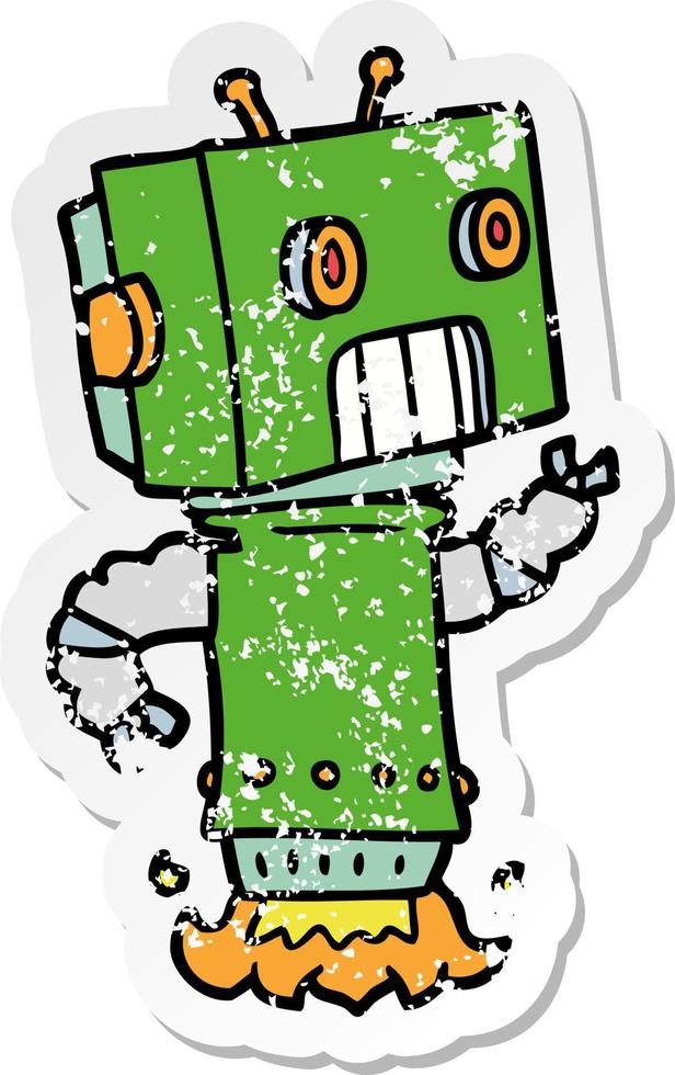 distressed sticker of a cartoon robot vector