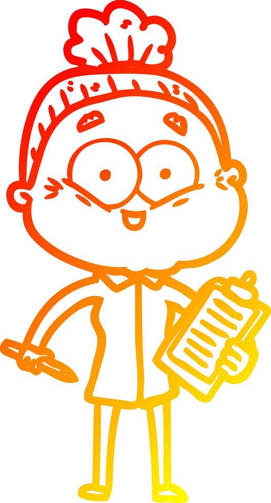 warm gradient line drawing cartoon happy old woman vector