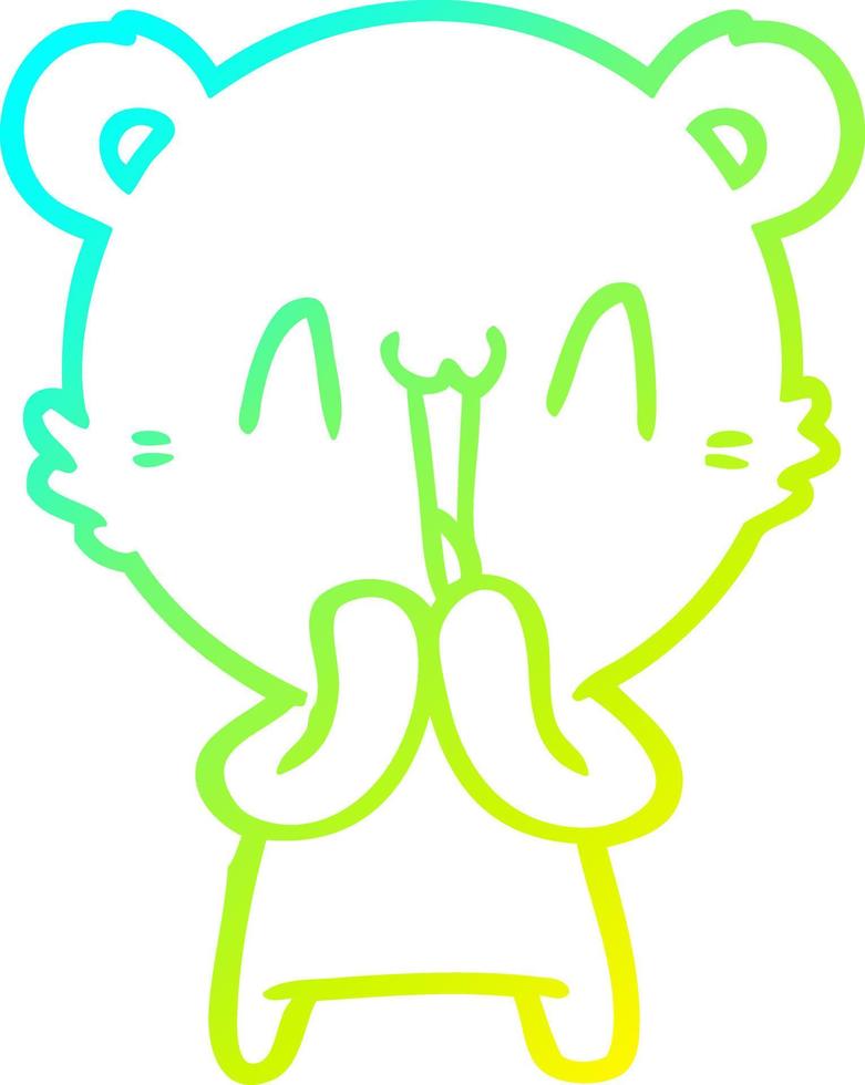 cold gradient line drawing happy bear cartoon vector