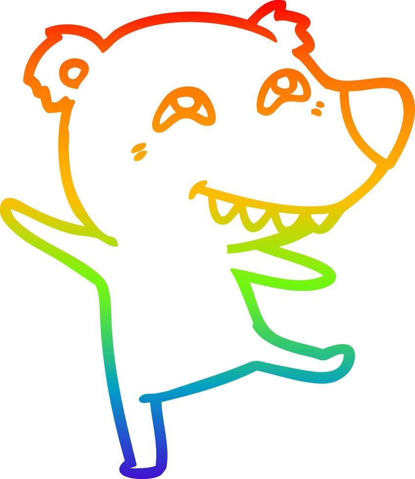 dibujo de línea de gradiente de arco iris oso de dibujos animados bailando vector