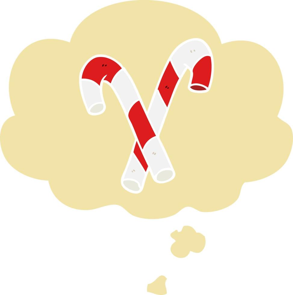 cartoon candy canes and thought bubble in retro style vector