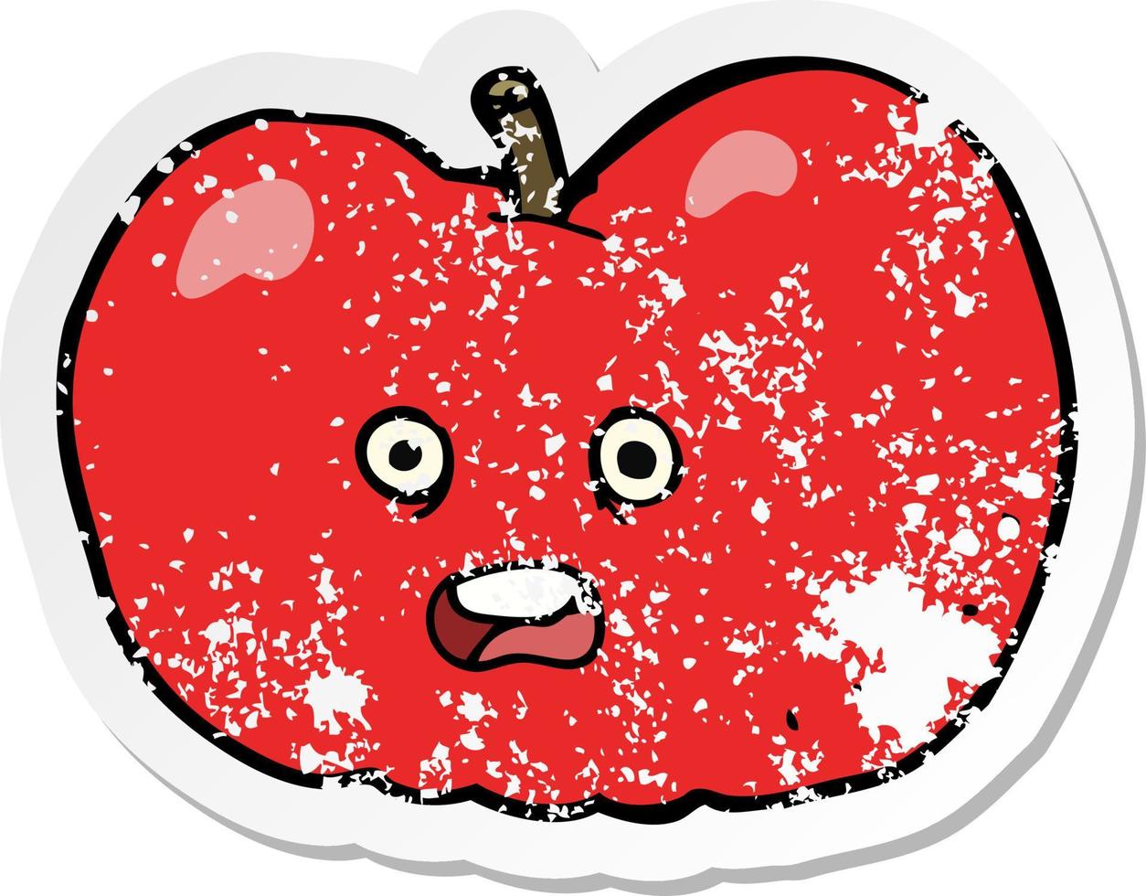 retro distressed sticker of a cartoon apple vector