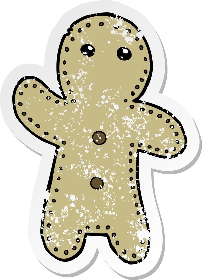 distressed sticker of a cartoon gingerbread man vector