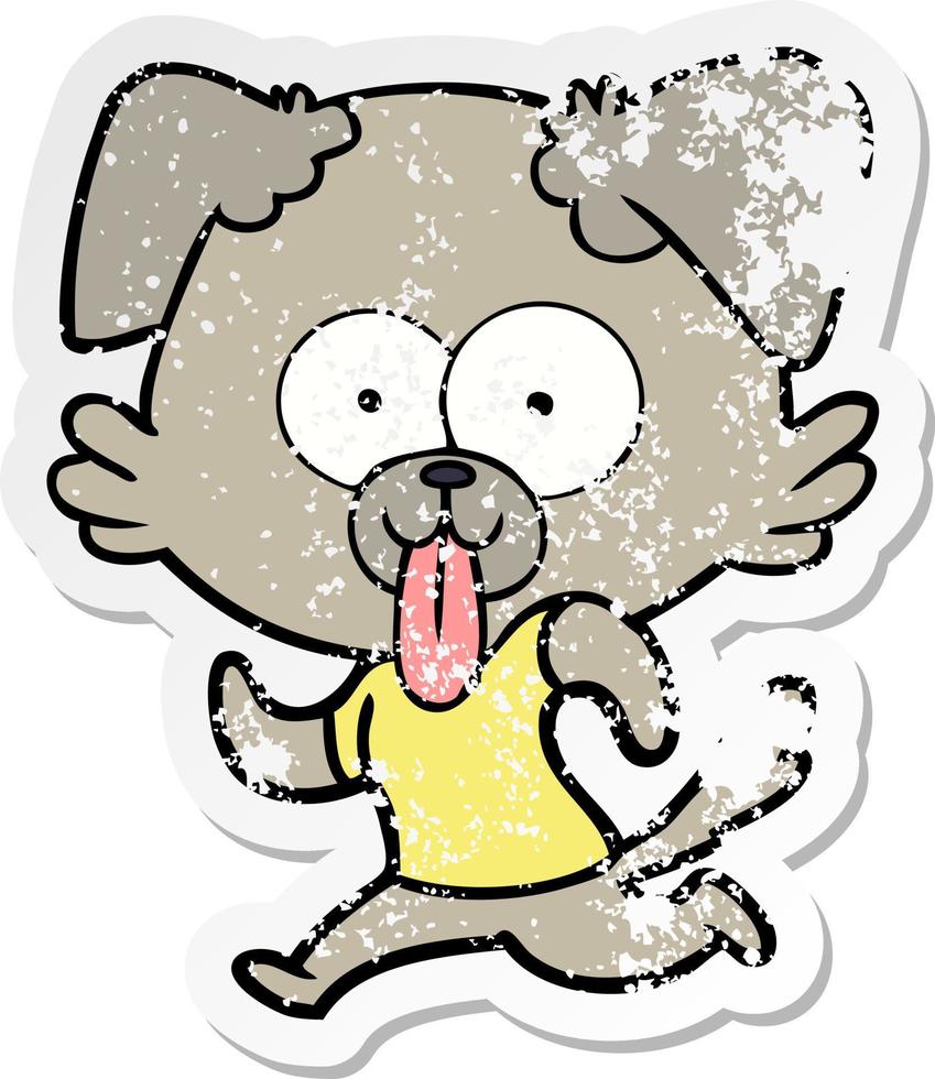 pegatina angustiada de un perro de dibujos animados con la lengua fuera vector