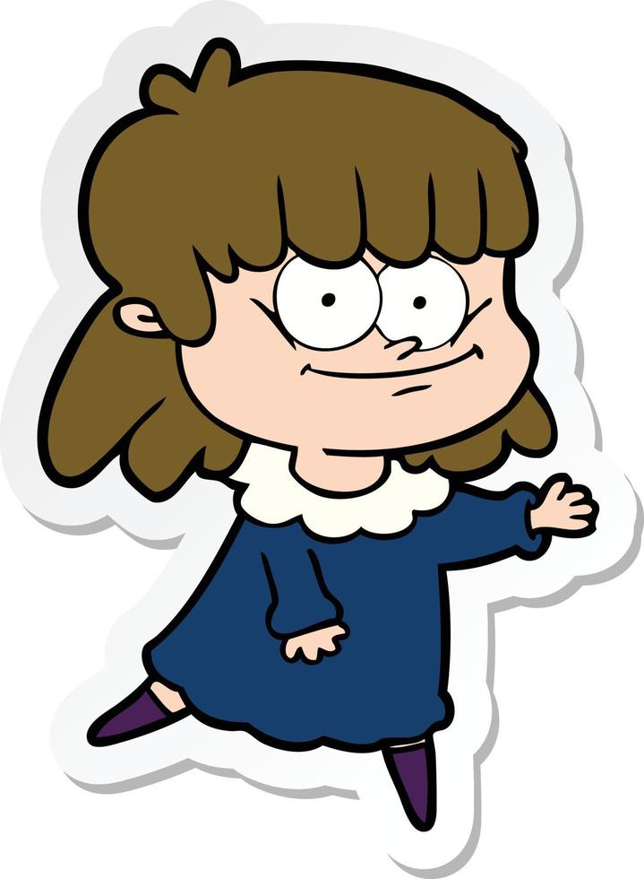 sticker of a cartoon smiling woman vector