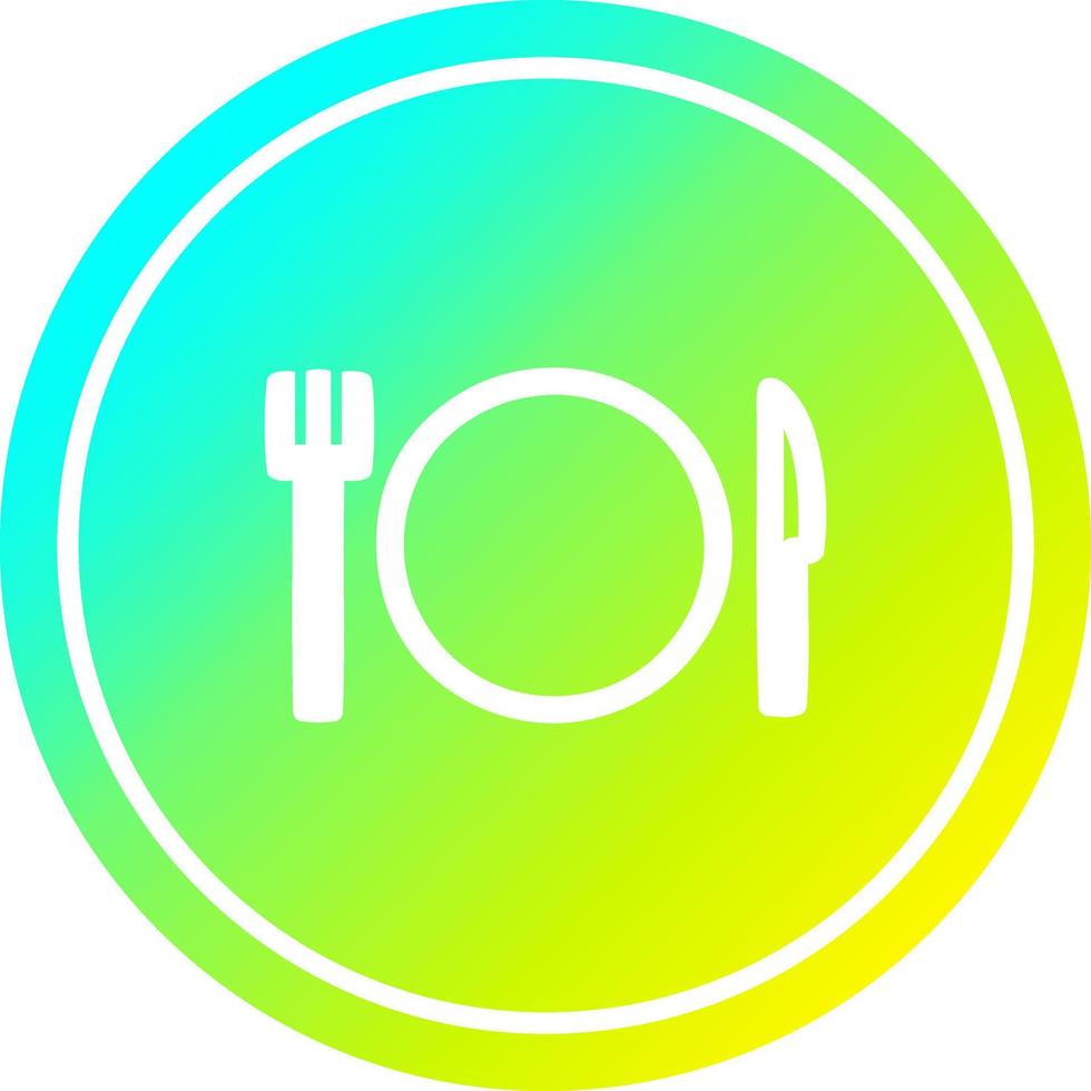 knife fork and plate circular in cold gradient spectrum vector